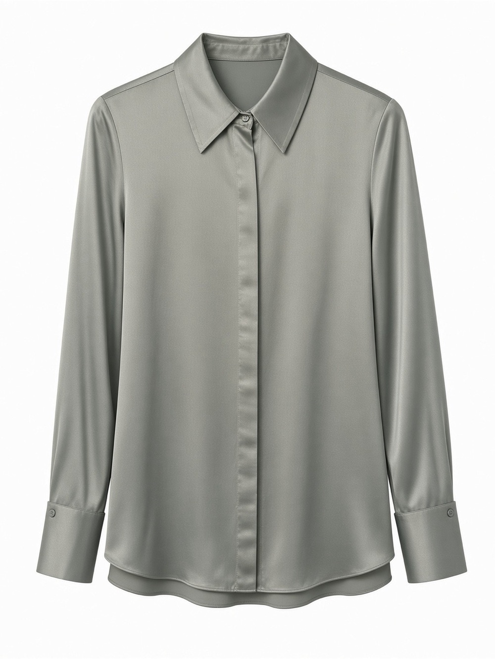 Reiss “Ameria” Silk-Satin Sage Green Button-Up Women's Blouse - Picture 4 of 6